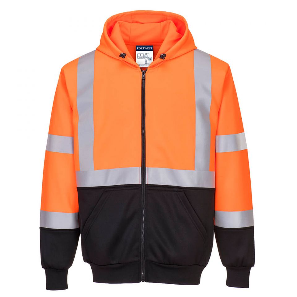 Hi-Vis Contrast Zipped Hoodie , 4XL, R, Orange/Black