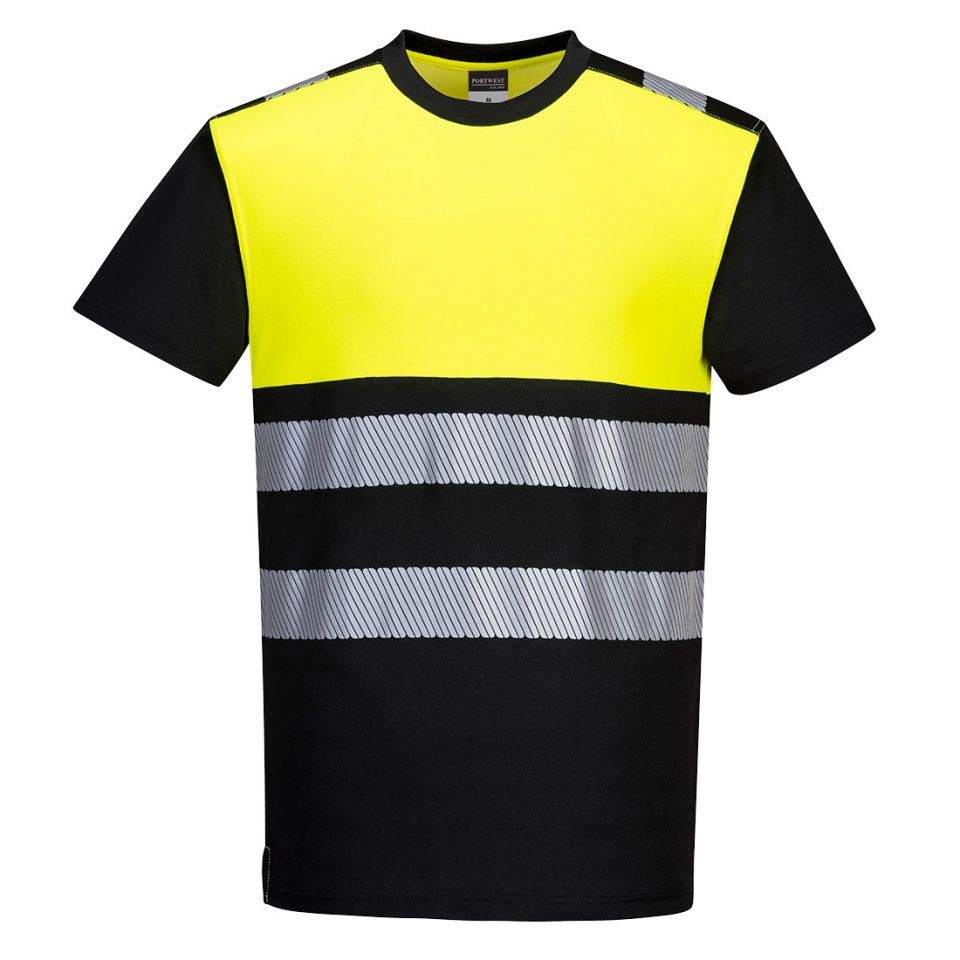 PW3 Hi-Vis Cotton Comfort Class 1 T-Shirt S/S, 4XL, Y, Black/Yellow