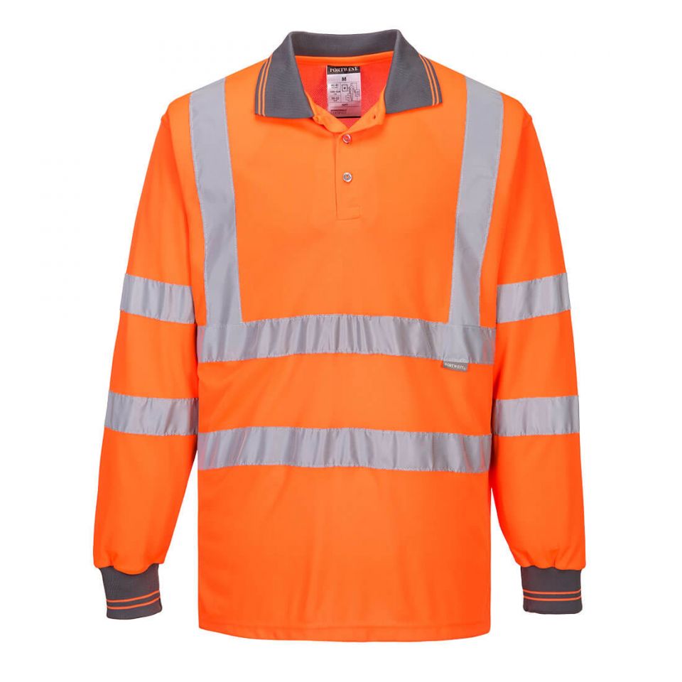 Hi-Vis Polo Shirt L/S , 4XL, R, Orange