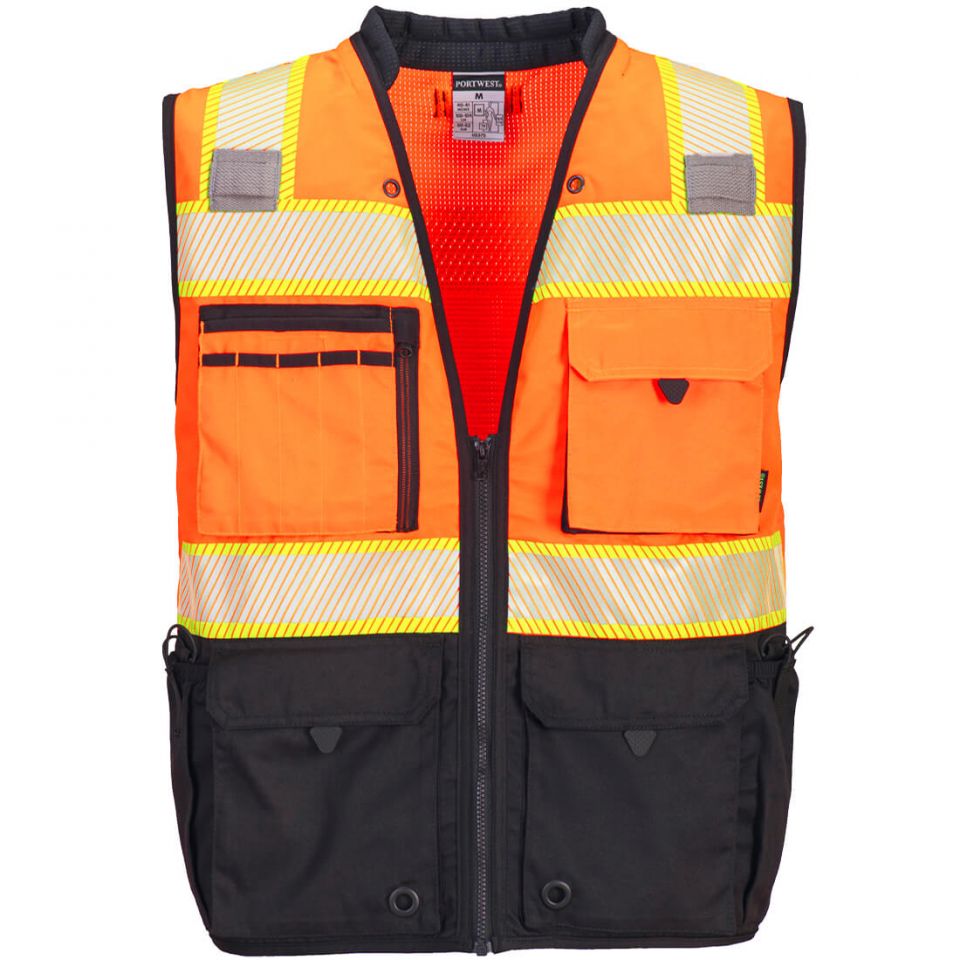 Hi-Vis Premium Surveyor Vest , 4XL, R, Orange/Black