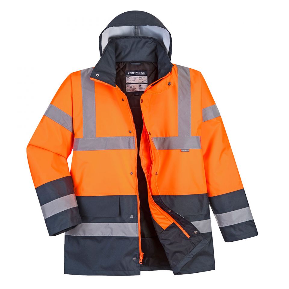 Hi-Vis Contrast Winter Traffic Jacket , 4XL, R, Orange/Navy