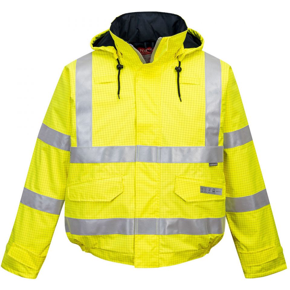 Bizflame Rain Hi-Vis Antistatic FR Bomber Jacket, 4XL, R, Yellow