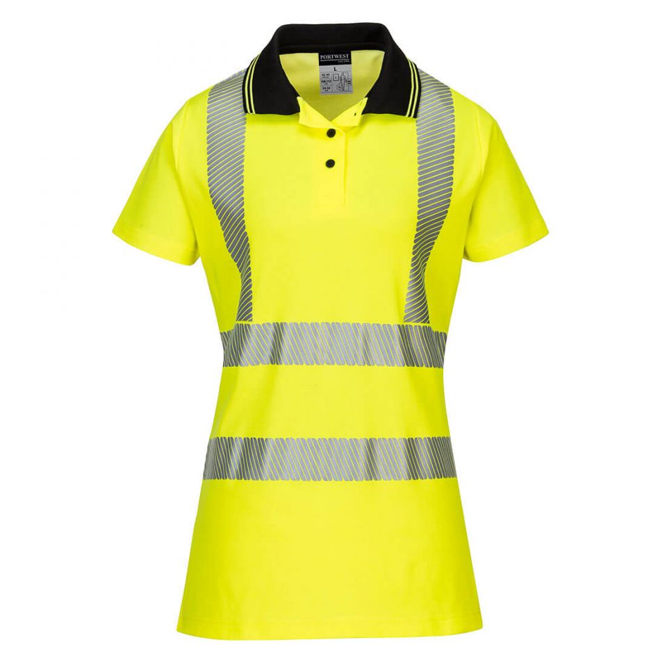 Hi-Vis Women's Cotton Comfort Pro Polo Shirt S/S , L, R, Yellow/Black