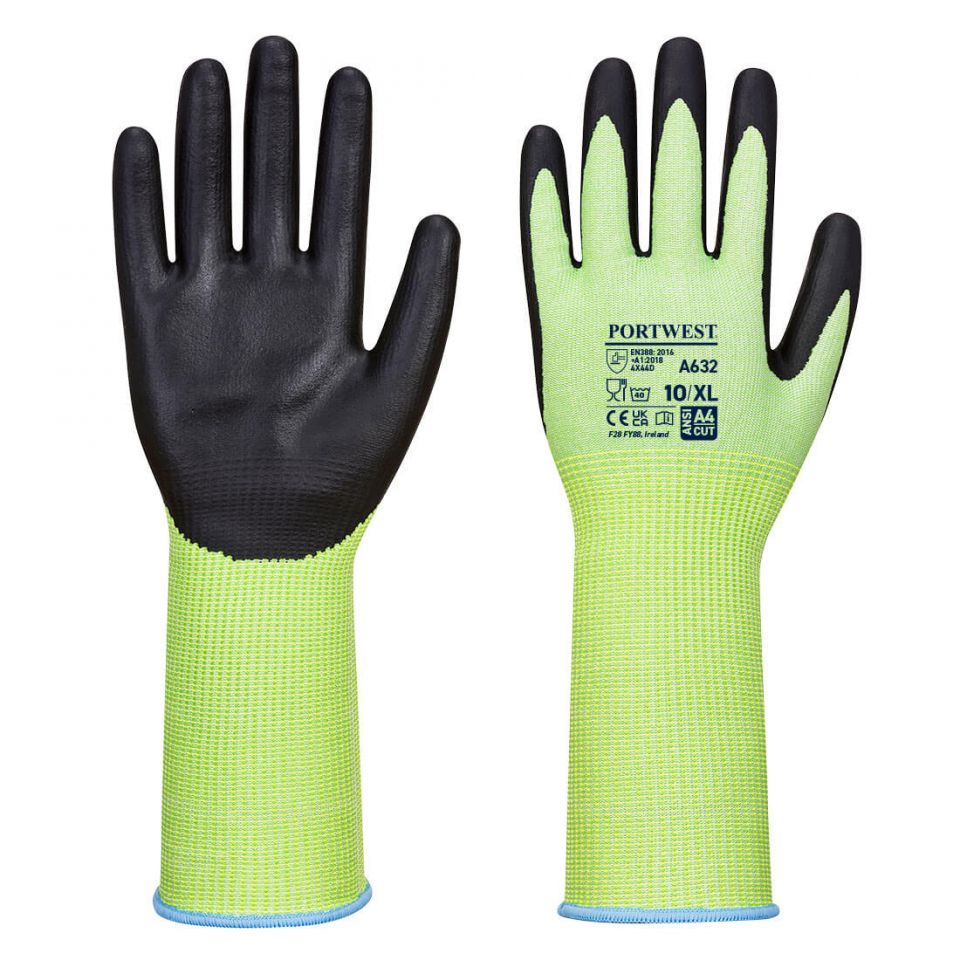 Extended Cuff Cut Glove (A645), L, R, Green/Black