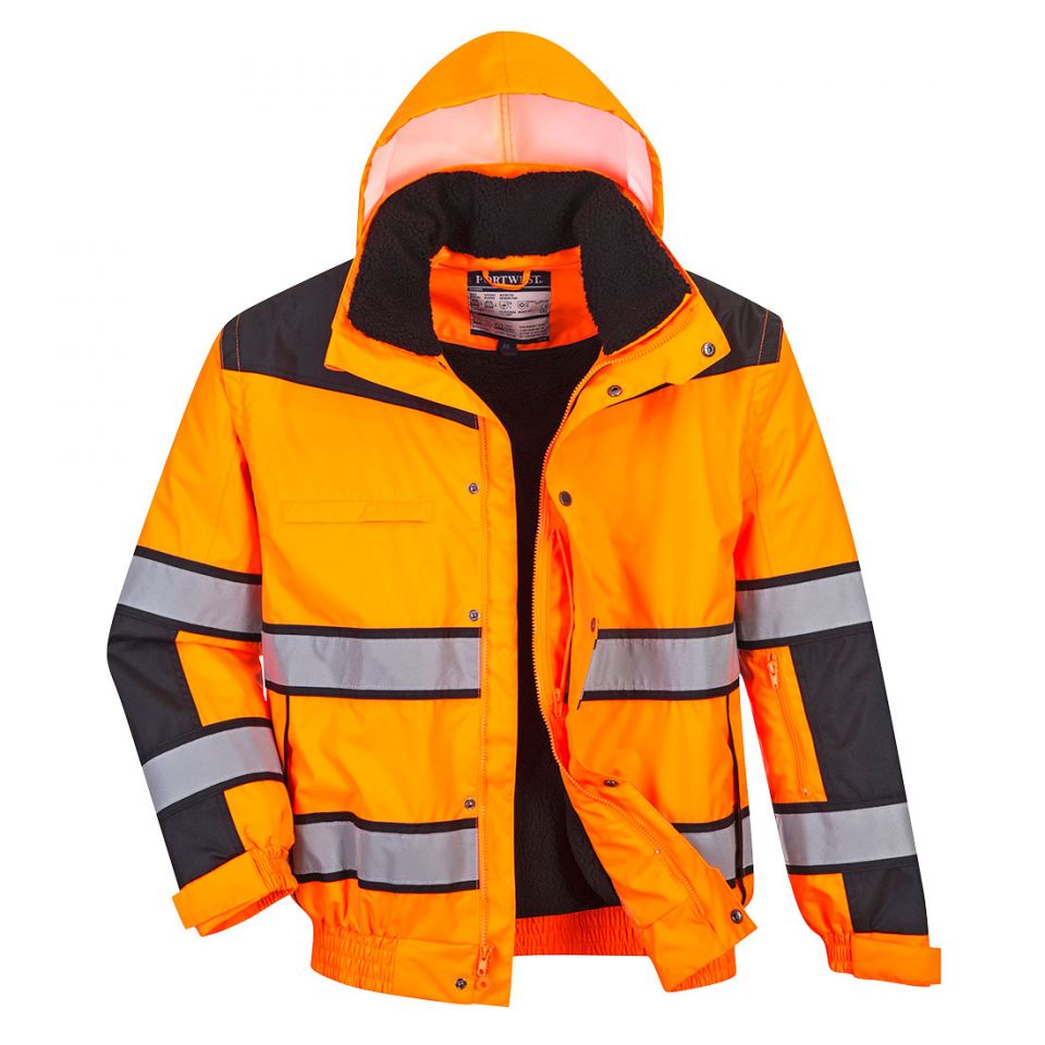 Hi-Vis 3-in-1 Contrast Winter Bomber Jacket , L, R, Orange/Black