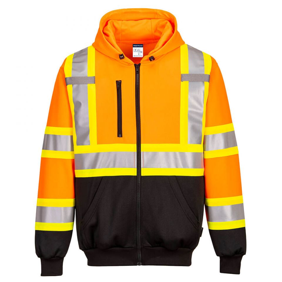 Hi-Vis X Back Contrast Tape Zipped Hoodie , 4XL, R, Orange