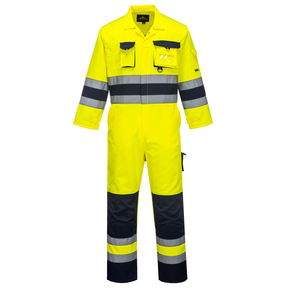 Nantes Hi-Vis Contrast Work Coverall, L, R, Yellow/Navy