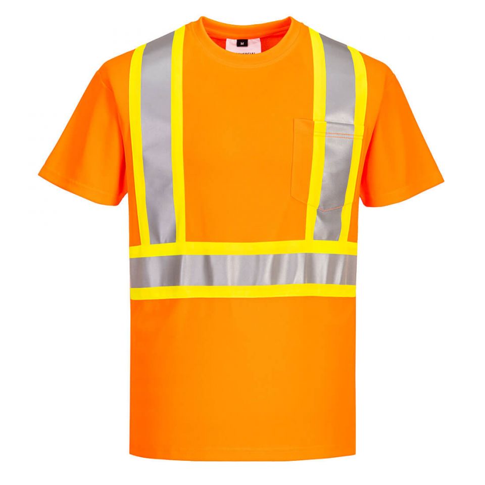 Hi-Vis X Back Contrast Tape T-Shirt S/S , 4XL, R, Orange