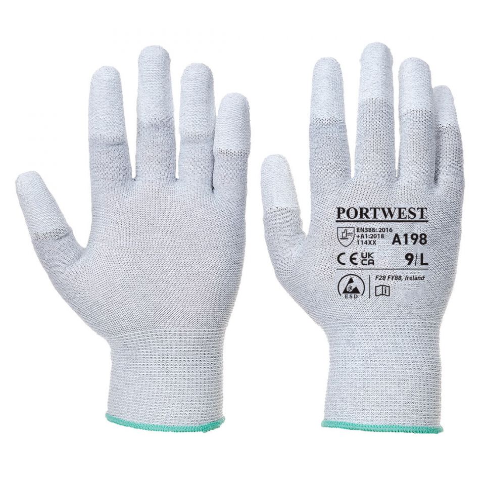 Antistatic PU Fingertip Glove, L, R, Gray