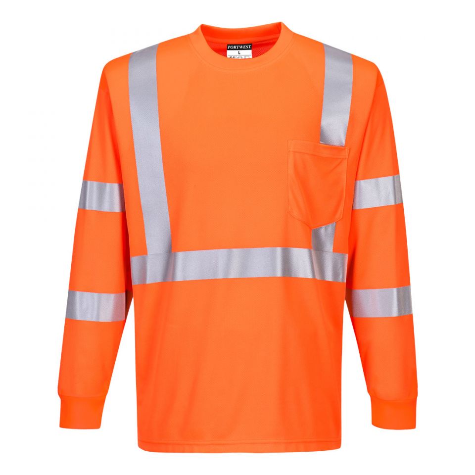 Hi-Vis Pocket T-Shirt L/S , 4XL, R, Orange