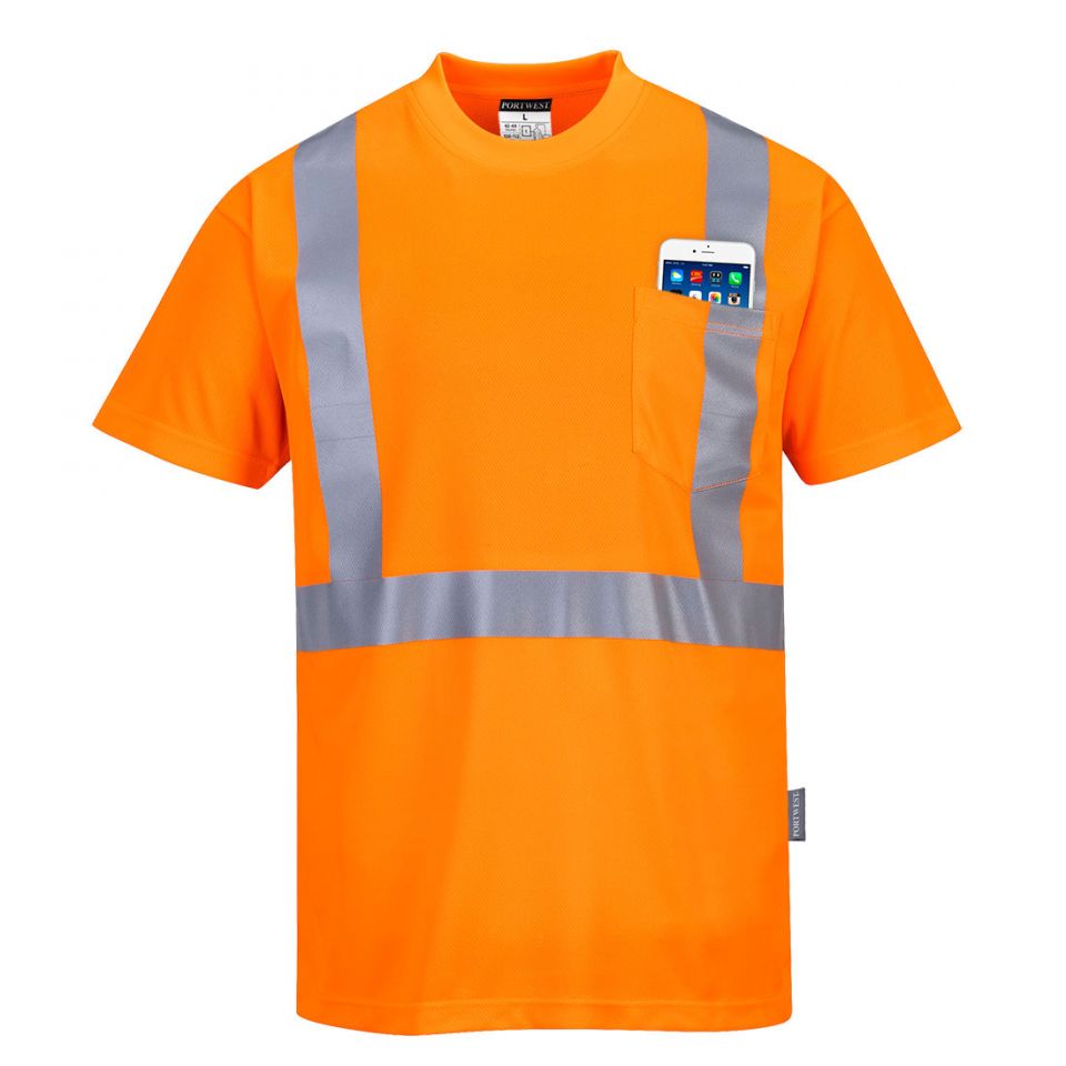 Hi-Vis Pocket T-Shirt S/S , 4XL, R, Orange