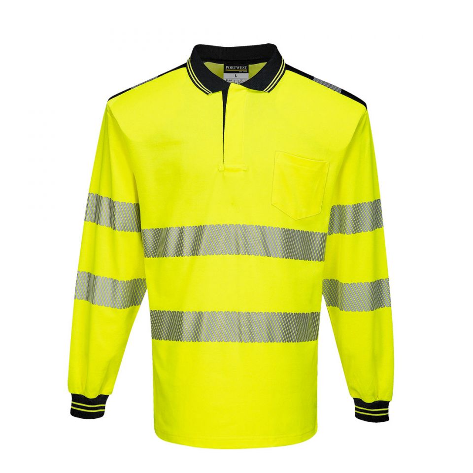 PW3 Hi-Vis Cotton Comfort Polo Shirt L/S, 4XL, R, Yellow/Black