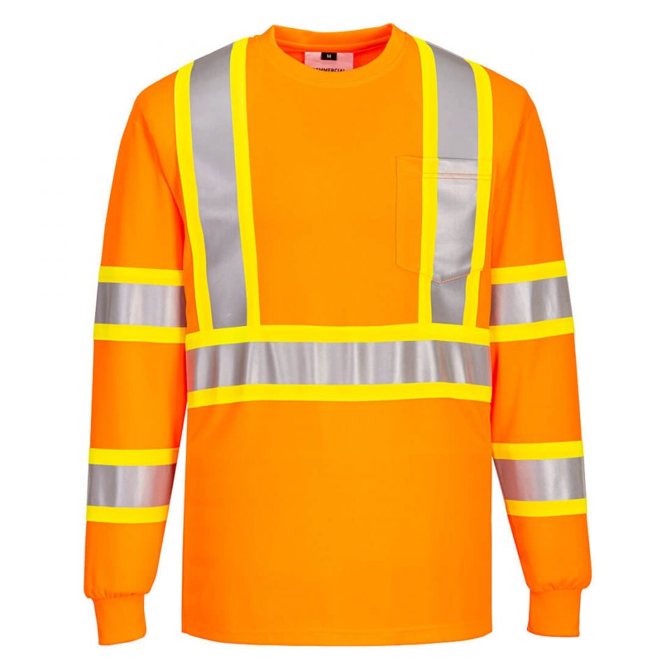 Hi-Vis X Back Contrast Tape T-Shirt L/S , 4XL, R, Orange