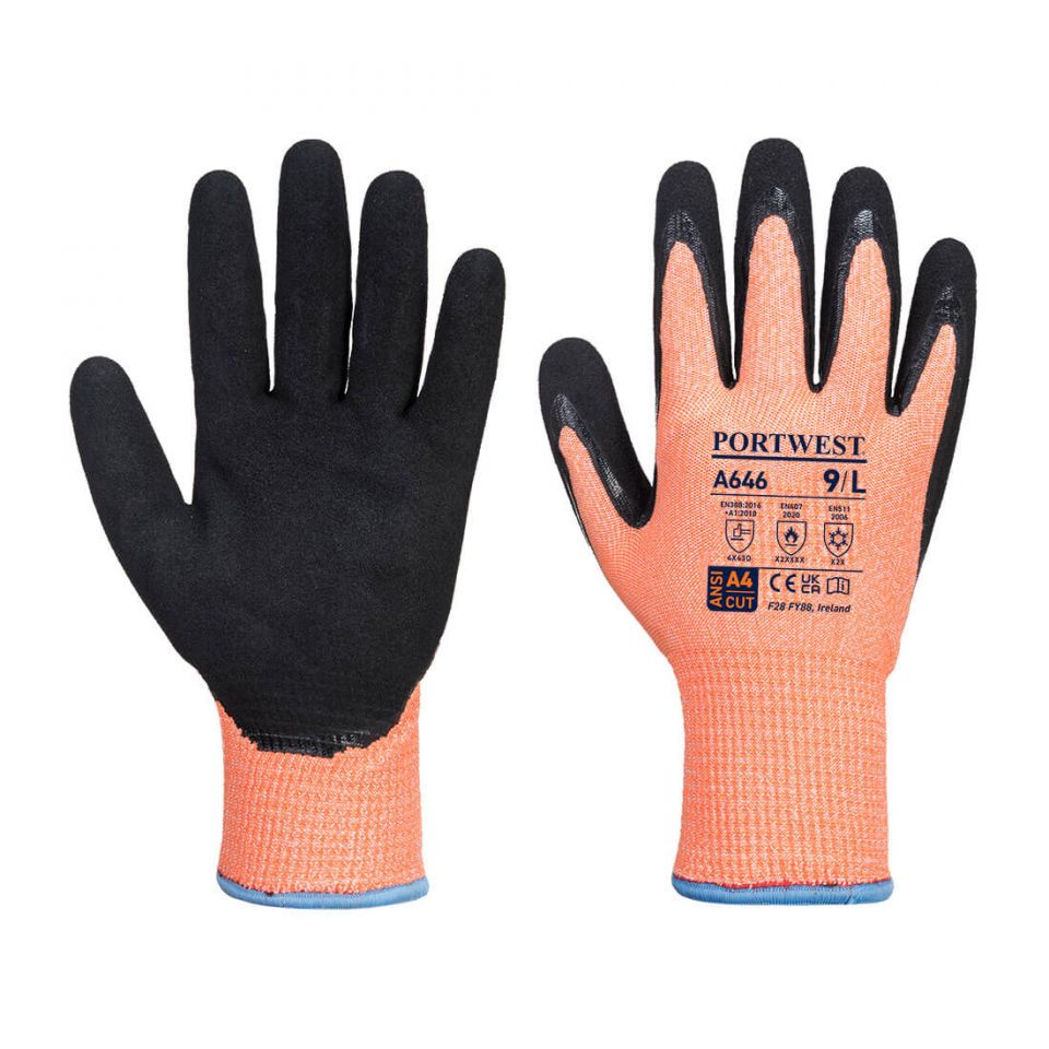 Vis-Tex Winter HR Cut Glove Nitrile A4, L, R, Orange/Black