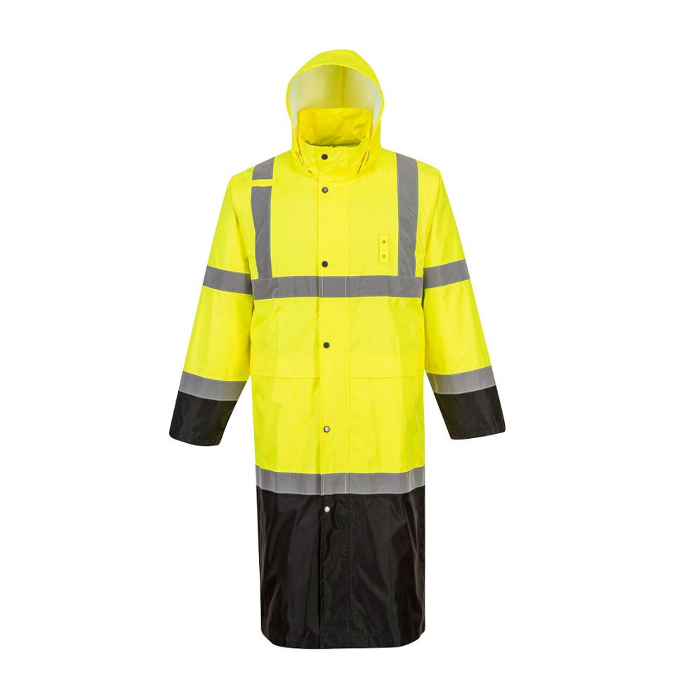 Hi-Vis Contrast Rain Coat 48", 4XL, R, Yellow/Black