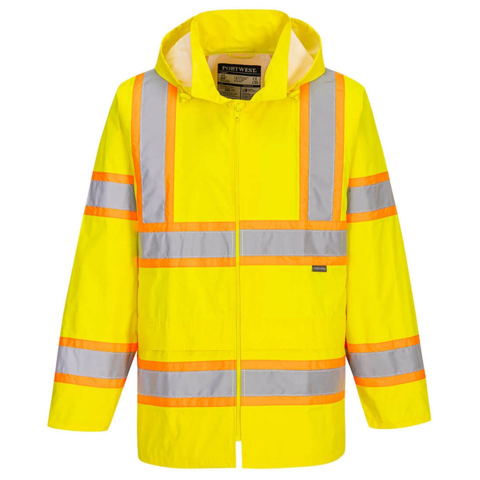 Hi-Vis Contrast Tape Rain Traffic Jacket , 4XL, R, Yellow