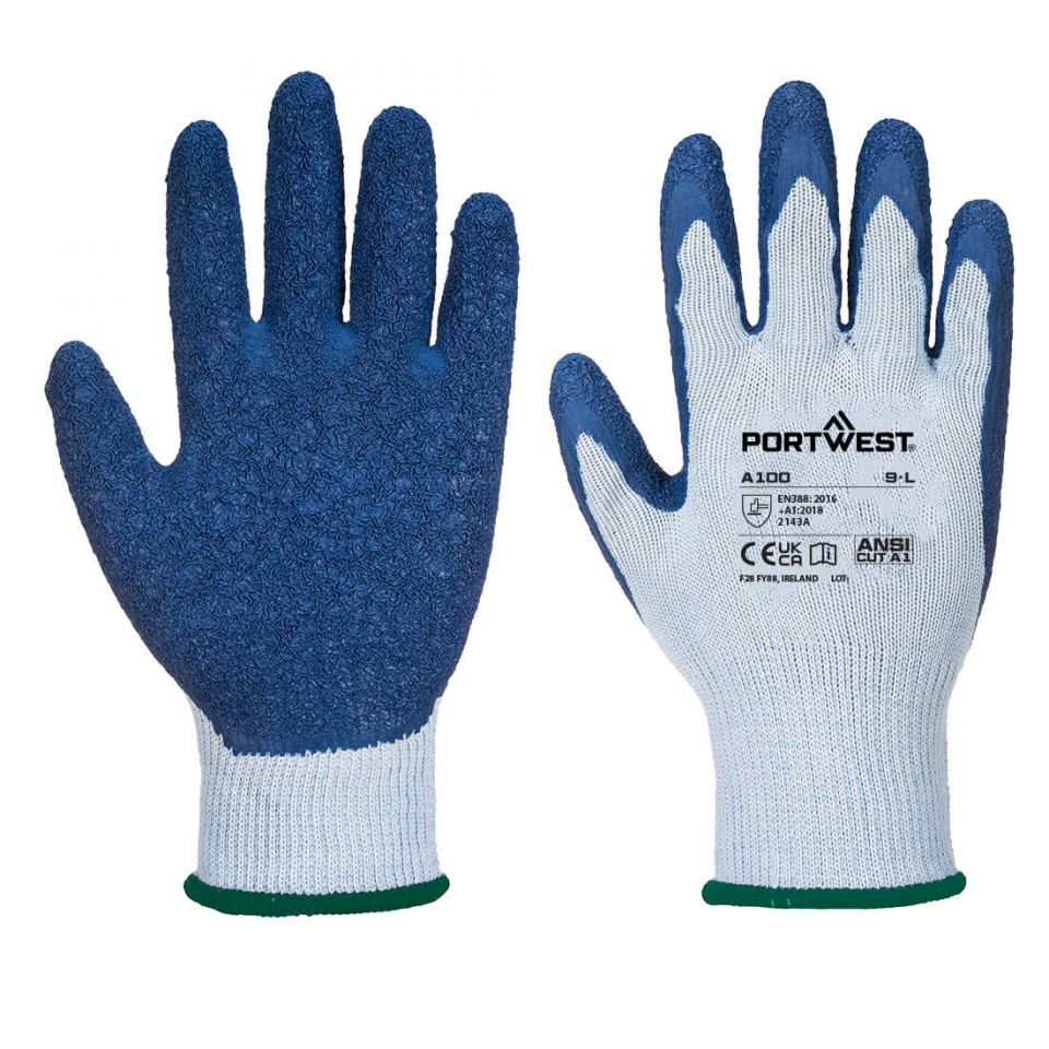 Grip Glove - Latex, L, R, Gray/Blue