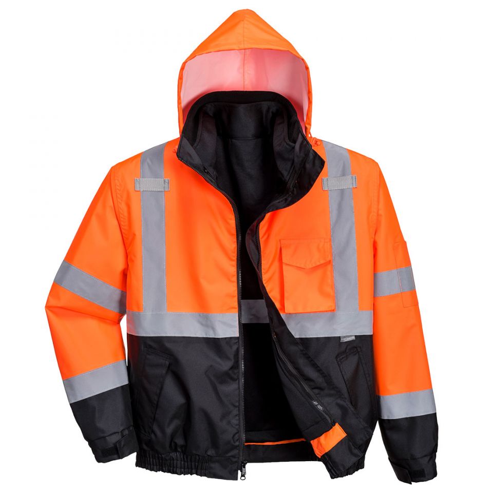 Hi-Vis 3-in-1 Contrast Premium Bomber Jacket, 4XL, R, Orange/Black