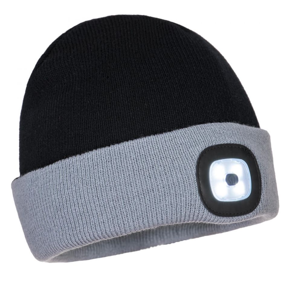 Two Tone LED Rechargeable Beanie, , G, Black/Gray