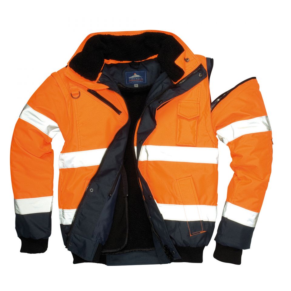 Hi-Vis 3-in-1 Contrast Bomber Jacket , L, R, Orange/Navy