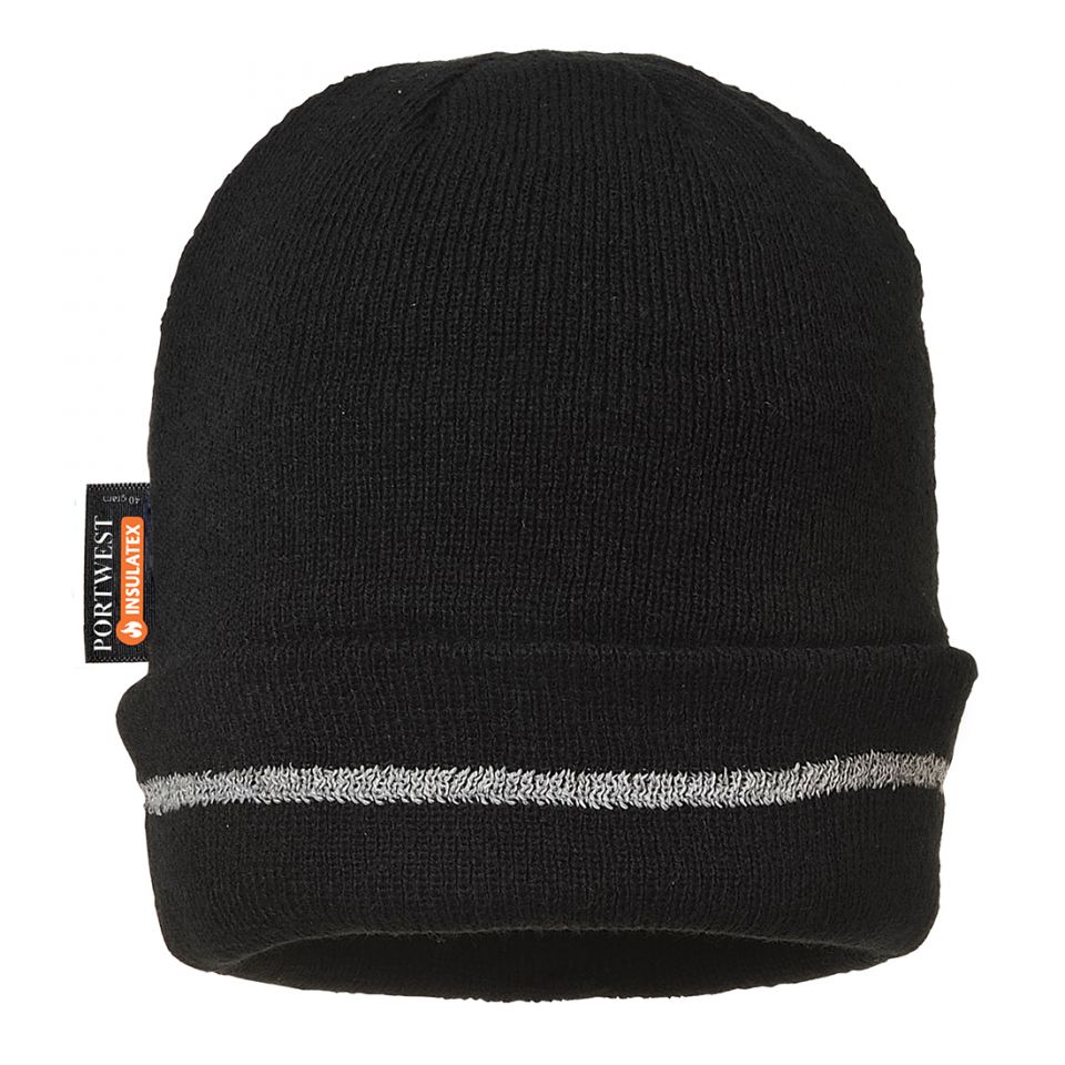 Reflective Trim Knit Hat Insulatex Lined, , R, Black