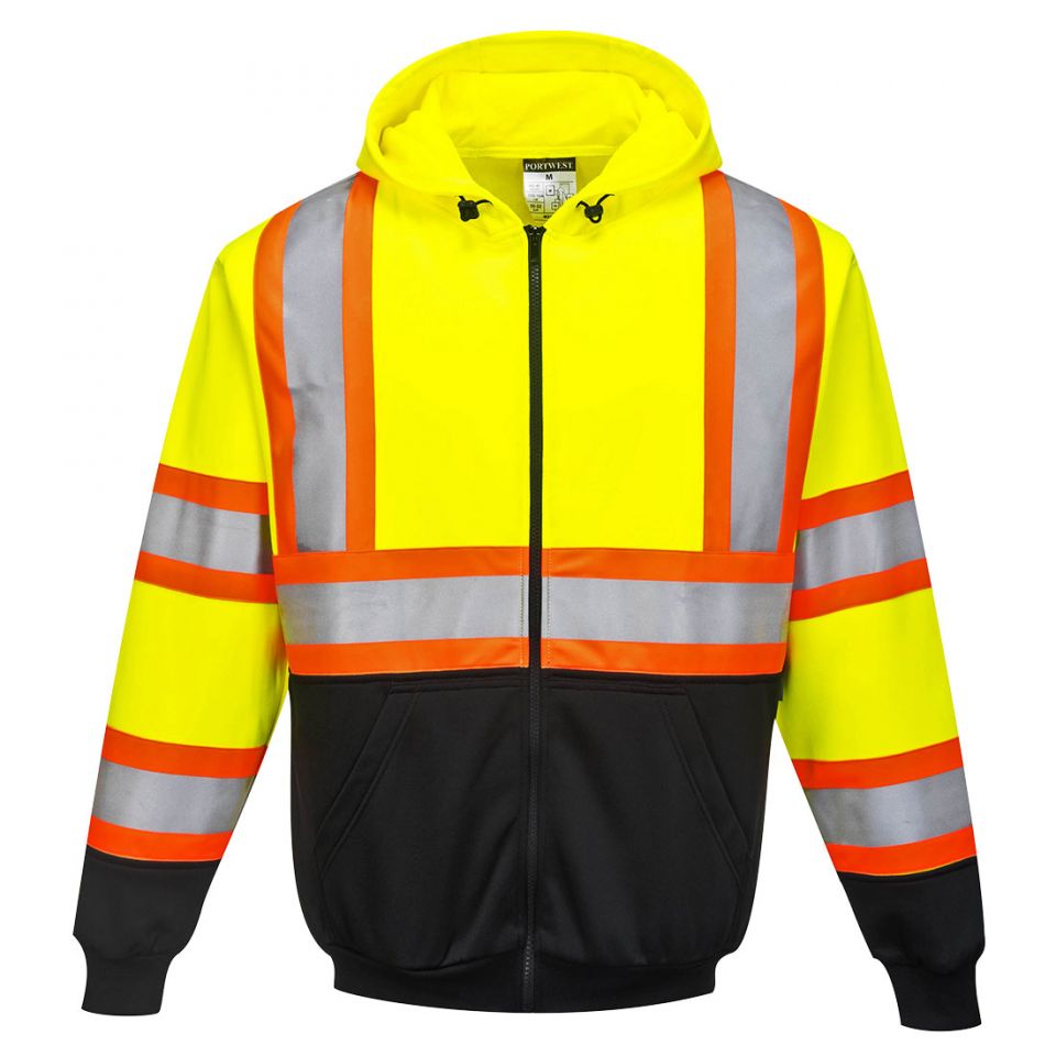 Kansas Hi-Vis Contrast Tape Zipped Hoodie , 4XL, R, Yellow/Black