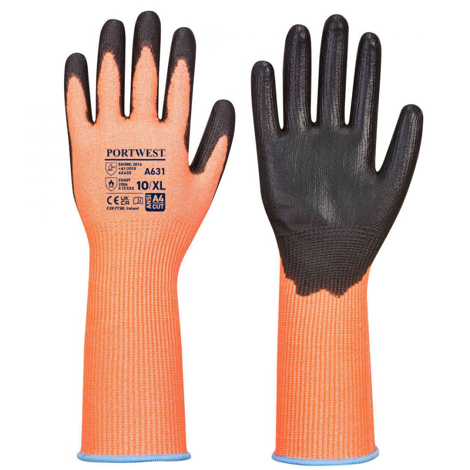 Extended Cuff Cut Glove (A625), L, R, Orange/Black