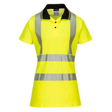 Hi-Vis Women's Cotton Comfort Pro Polo Shirt S/S , L, R, Yellow/Black