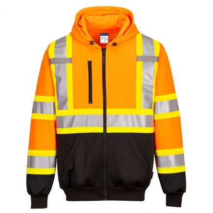 Hi-Vis X Back Contrast Tape Zipped Hoodie , 4XL, R, Orange