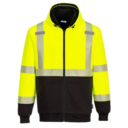 Hi-Vis Contrast Zipped Winter Hoodie , 4XL, R, Yellow/Black