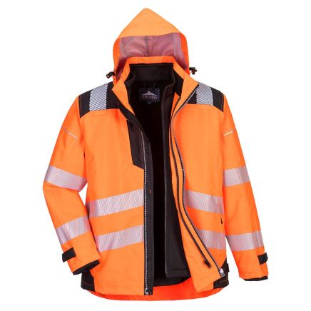 PW3 Hi-Vis 3-in-1 Jacket, 4XL, R, Orange/Black