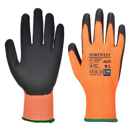 Vis-Tex Cut Resistant Glove - PU A4, L, R, Orange/Black